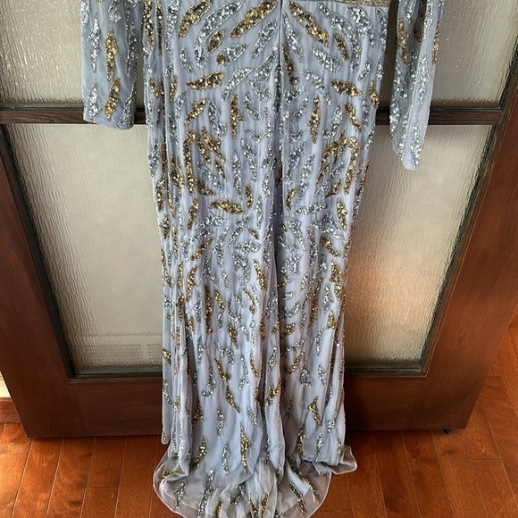 Mac Duggal BEADED LONG SLEEVE EVENING GOWN size 8 in platinum gold NEW $598 - Picture 10 of 12